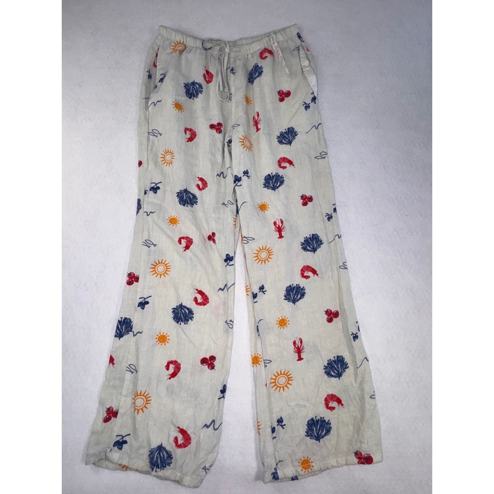 Angel Kiss Womens Coastal Lobster Print Wide Leg Beach Pants White Medium